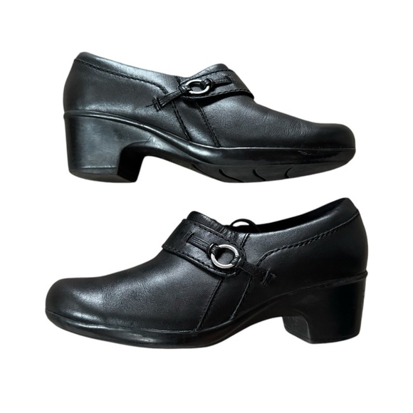 Clarks Cushion Women’s Slip-On Black Leather Clog Bootie Size 7M - Picture 5 of 7